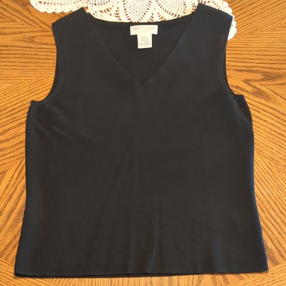 Worthington V-Neck Sleeveless Stretchy Knit Shell Black PM